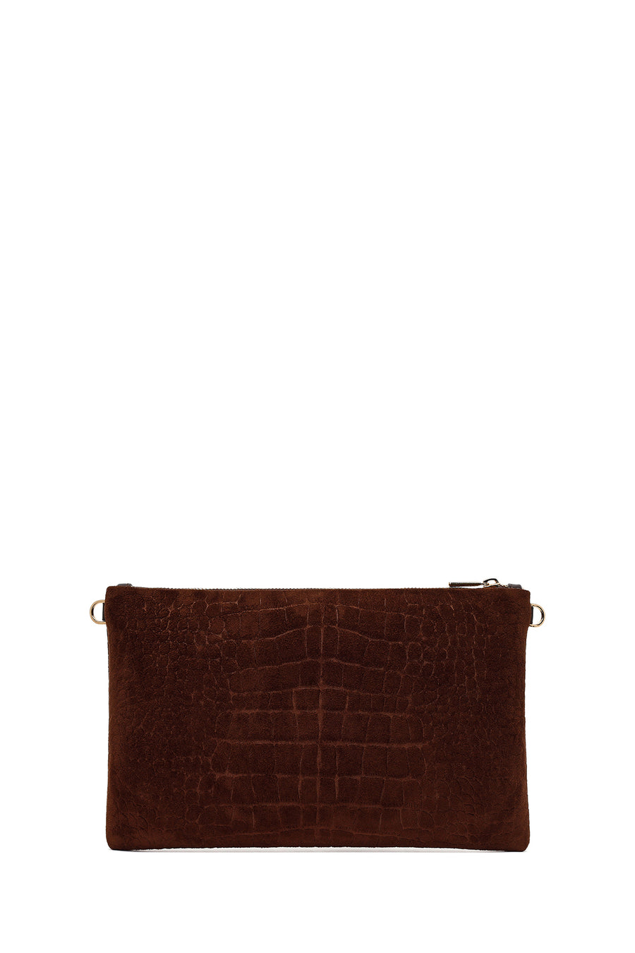 Woman Brown Chain Strap Printed Suede Clutch Bag