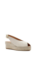 Women's Cream Ankle Buckle Wedge Heel Leather Espadrille Sandals | Derimod