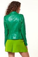 Egoist Kadın Yeşil Deri Biker Ceket | Derimod