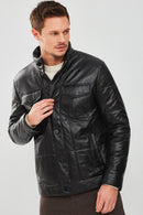 Lorenzo Men's Black Puffer Leather Jacket | Derimod