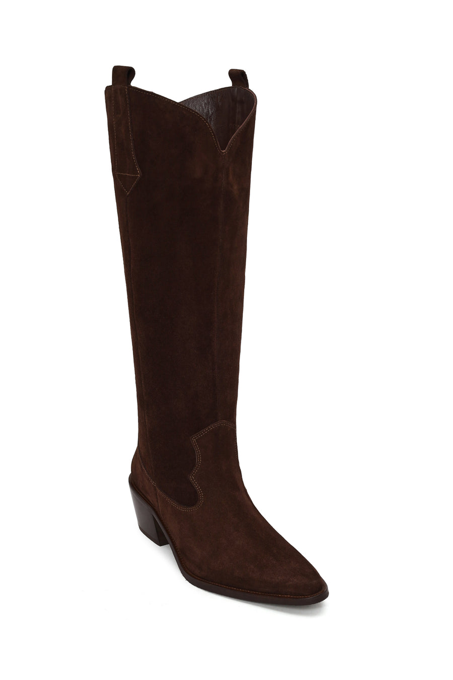 Woman Brown Chunky Heeled Suede Leather Cowboy Boots