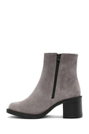 Women's Mink Zippered Thick Heel Suede Leather Boots | Derimod