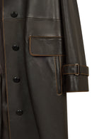 Belinda Woman Black Vintage Leather Trench Coat | Derimod