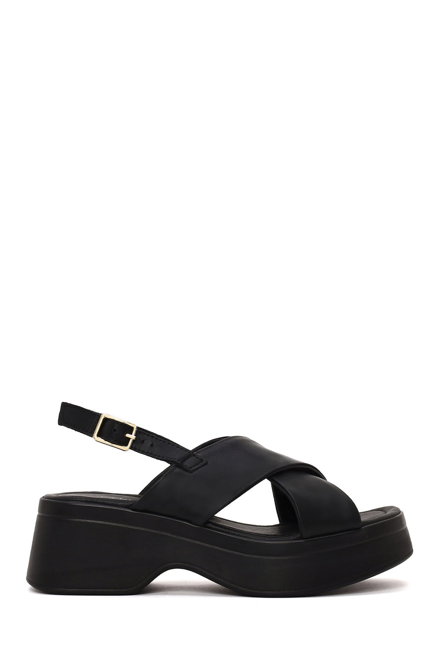 Woman Black Thick-Soled Leather Sandal 26SFD182018 | Derimod