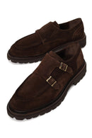 Male Brown Double-Buckle Thick-Soled Suede Casual Shoes | Derimod