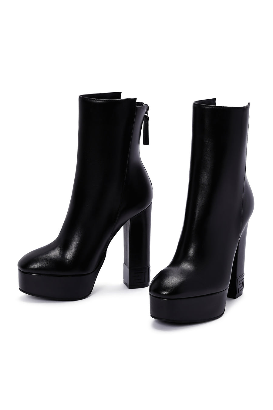 Women's Black High Heeled Platform Leather Boots