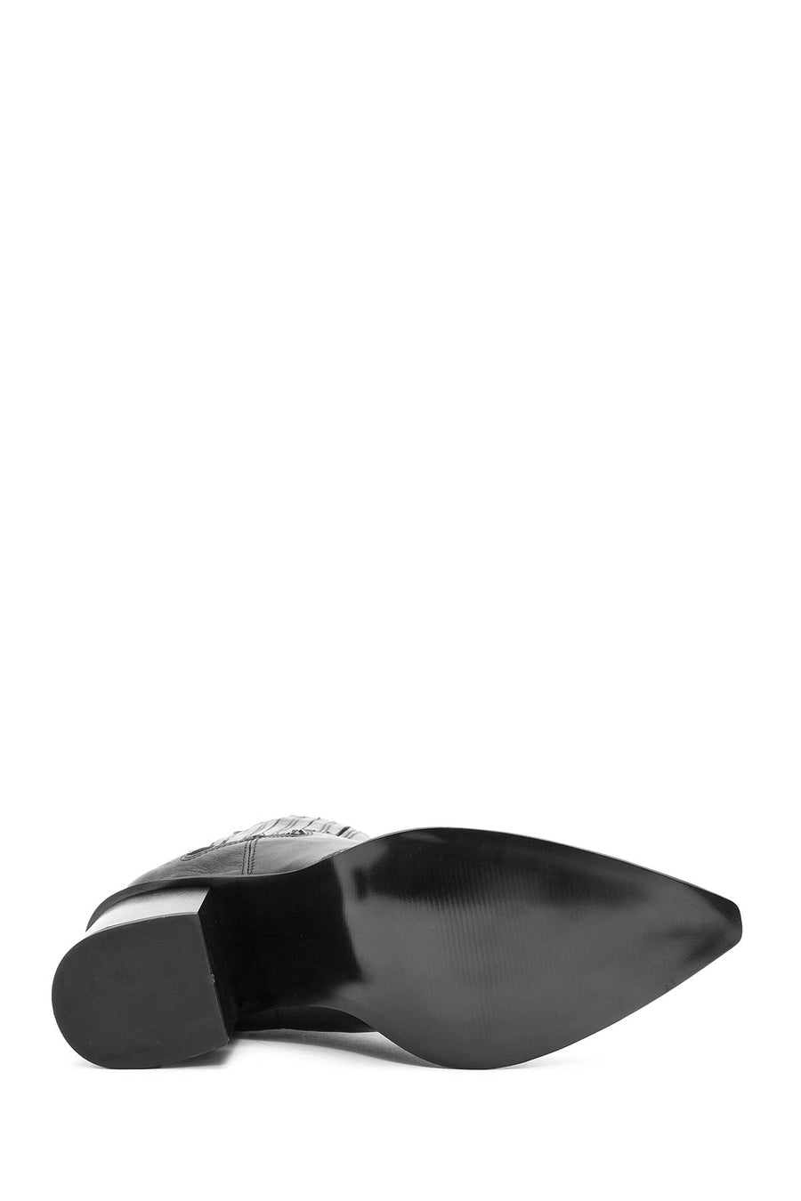 Kadın Siyah Kalın Topuklu Deri Kovboy Bot