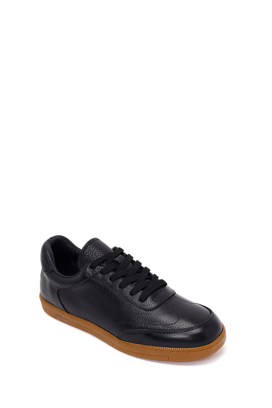 Erkek Siyah Bağcıklı Deri Sneaker