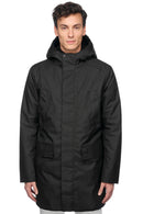 Geox Men's Black Clintford Zippered Hooded Long Coat | Derimod