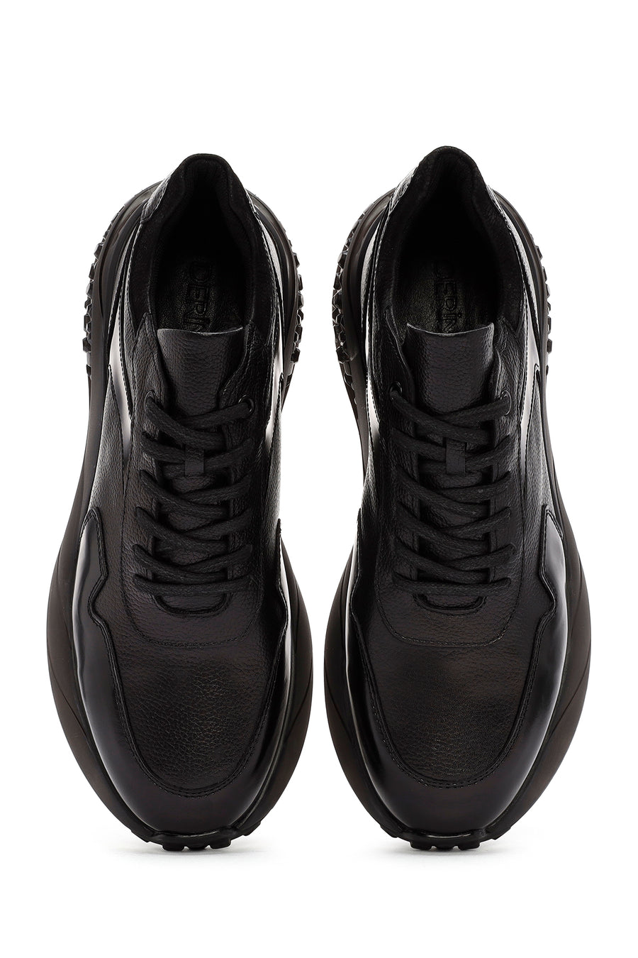 Erkek Siyah Bağcıklı Deri Sneaker