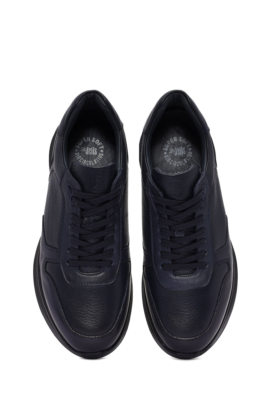 Erkek Lacivert Bağcıklı Deri Casual Sneaker