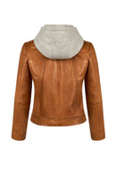 Magic Woman Brown Hooded Short Sport Leather Jacket | Derimod