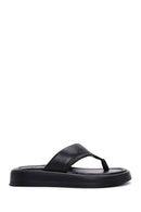 Women's Black Flip-Flop Leather Comfort Slippers | Derimod