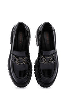 Women's Black Buckle Detailed Leather Masculine Loafer | Derimod