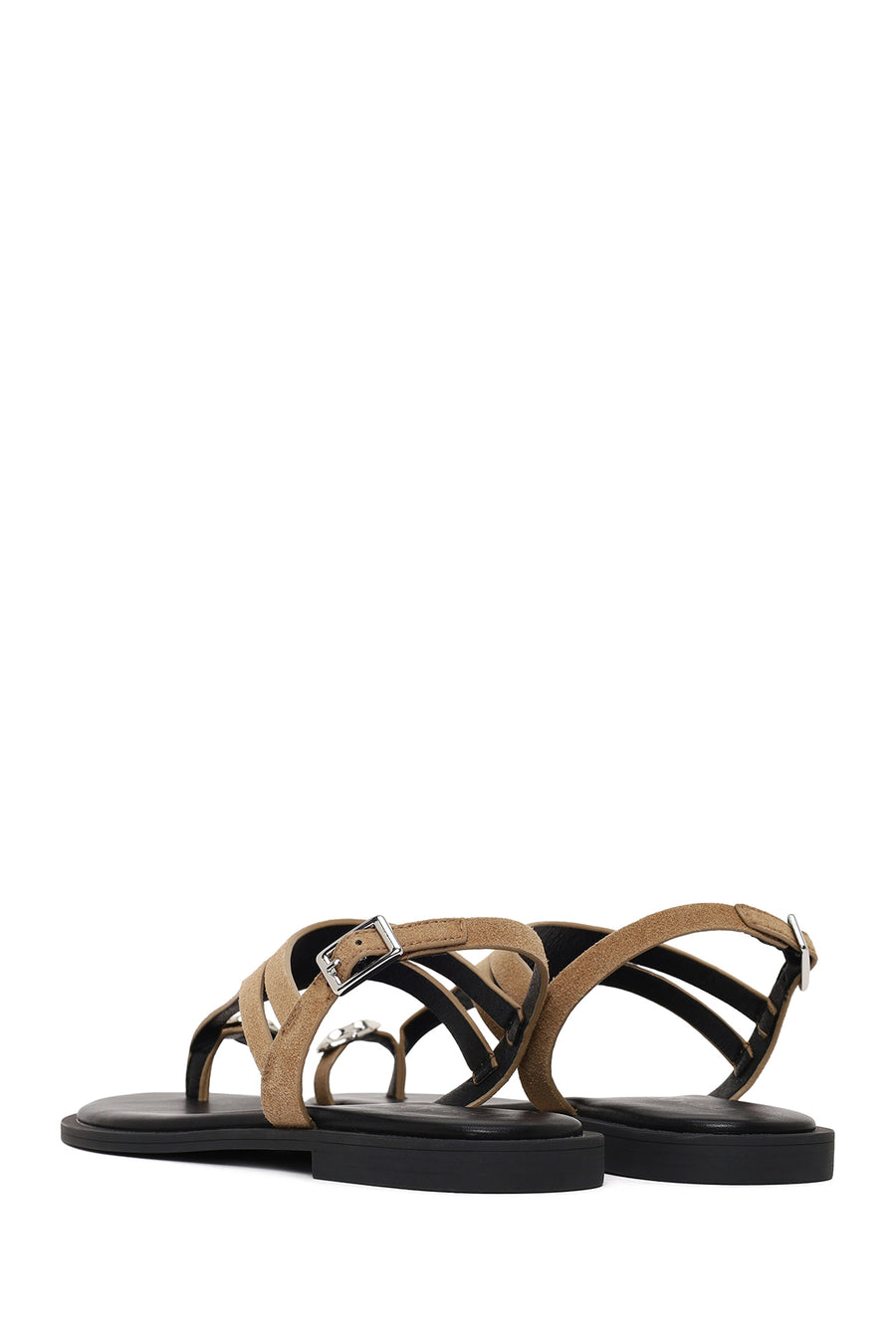 Woman Beige Buckled Toe-Post Suede Sandal