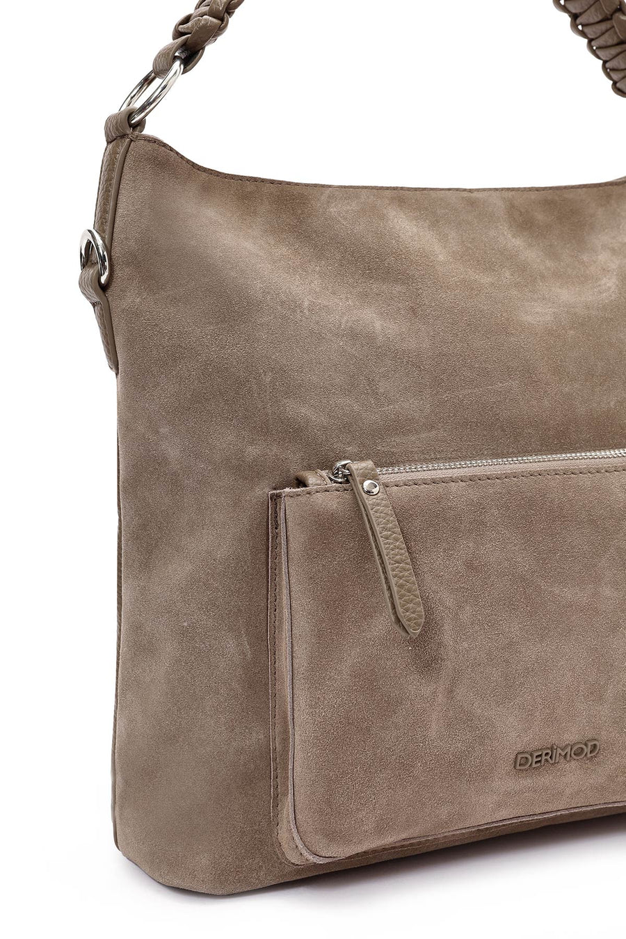Women's Gray Short and Long Strap Suede Shoulder Bag