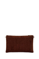 Woman Brown Printed Suede Clutch Bag with Long Chain Strap | Derimod
