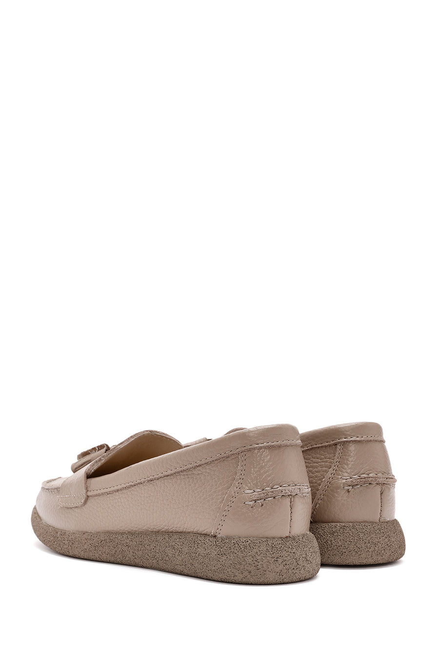 Kadın Vizon Püsküllü Deri Comfort Loafer