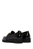 Women's Black Leather Crocodile Loafer | Derimod