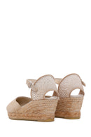 Women's Beige Ankle Strap Wedge Heels Suede Leather Espadrille | Derimod