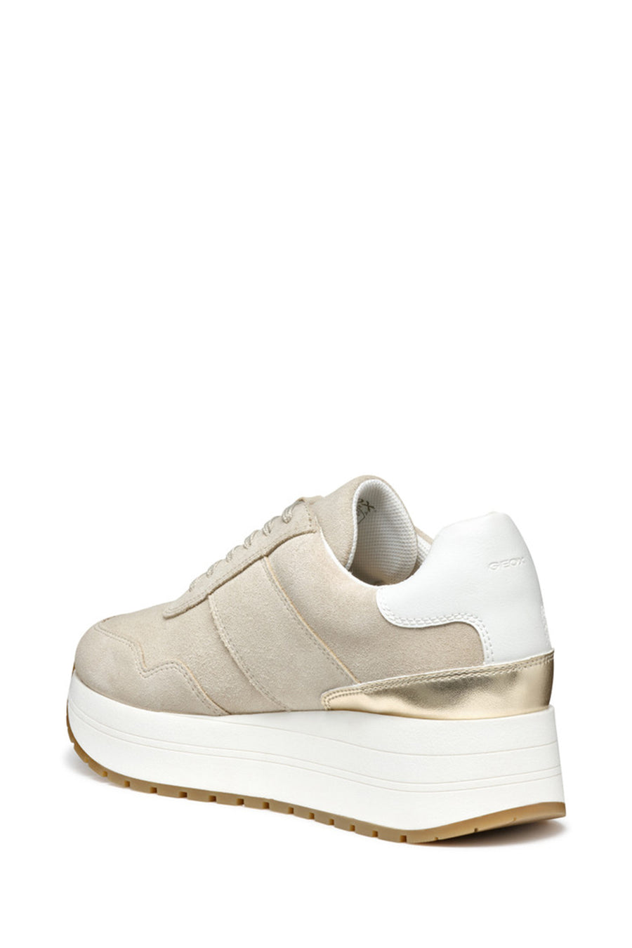 Geox Kadın Bej  Low-Top Bağcıklı Kalın Tabanlı Süet Deri Sneaker