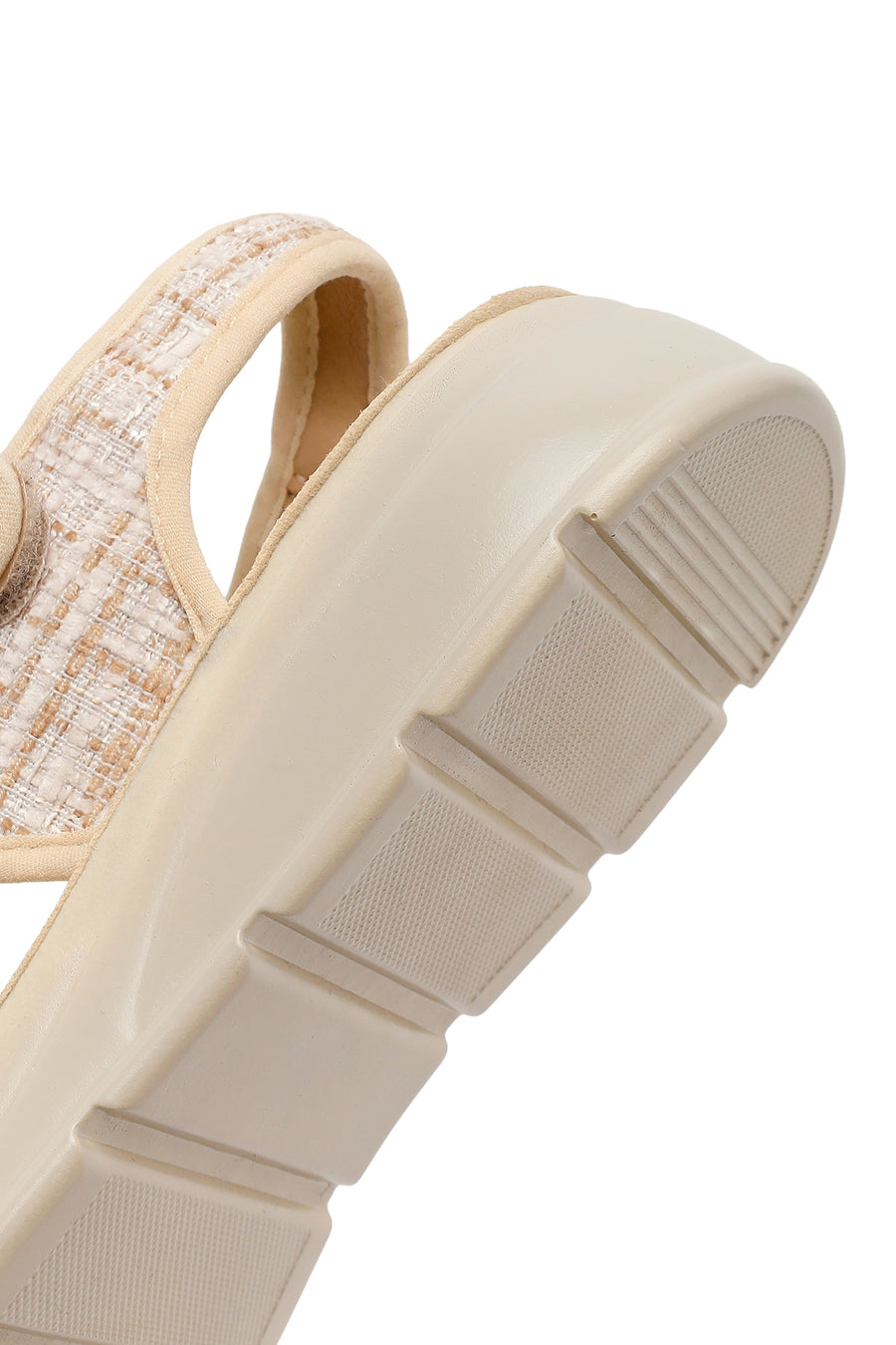 Women's Beige Chunky Sole Patterned Fabric Sandals