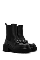 Women's Black Chain Detail Leather Chelsea Boots | Derimod