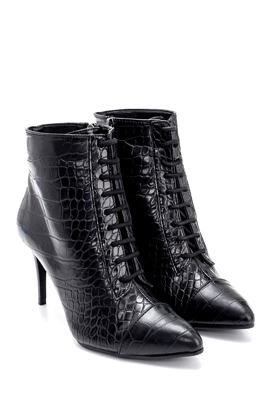 Women's Crocodile Patterned Thin Heeled Boots