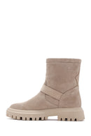 Women's Beige Suede Leather Buckle Boots | Derimod