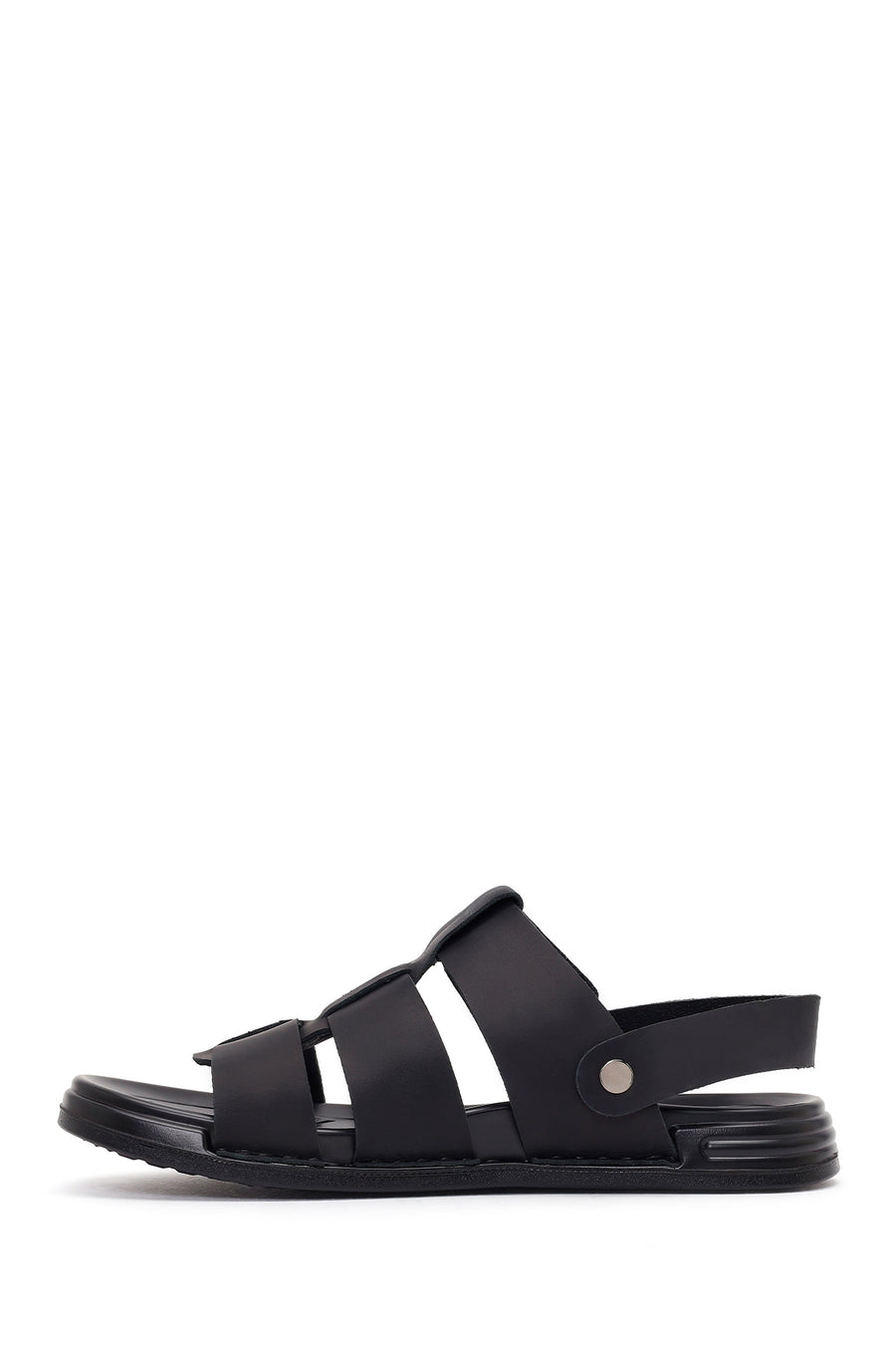Men's Black Strapped Nubuck Leather Sandals