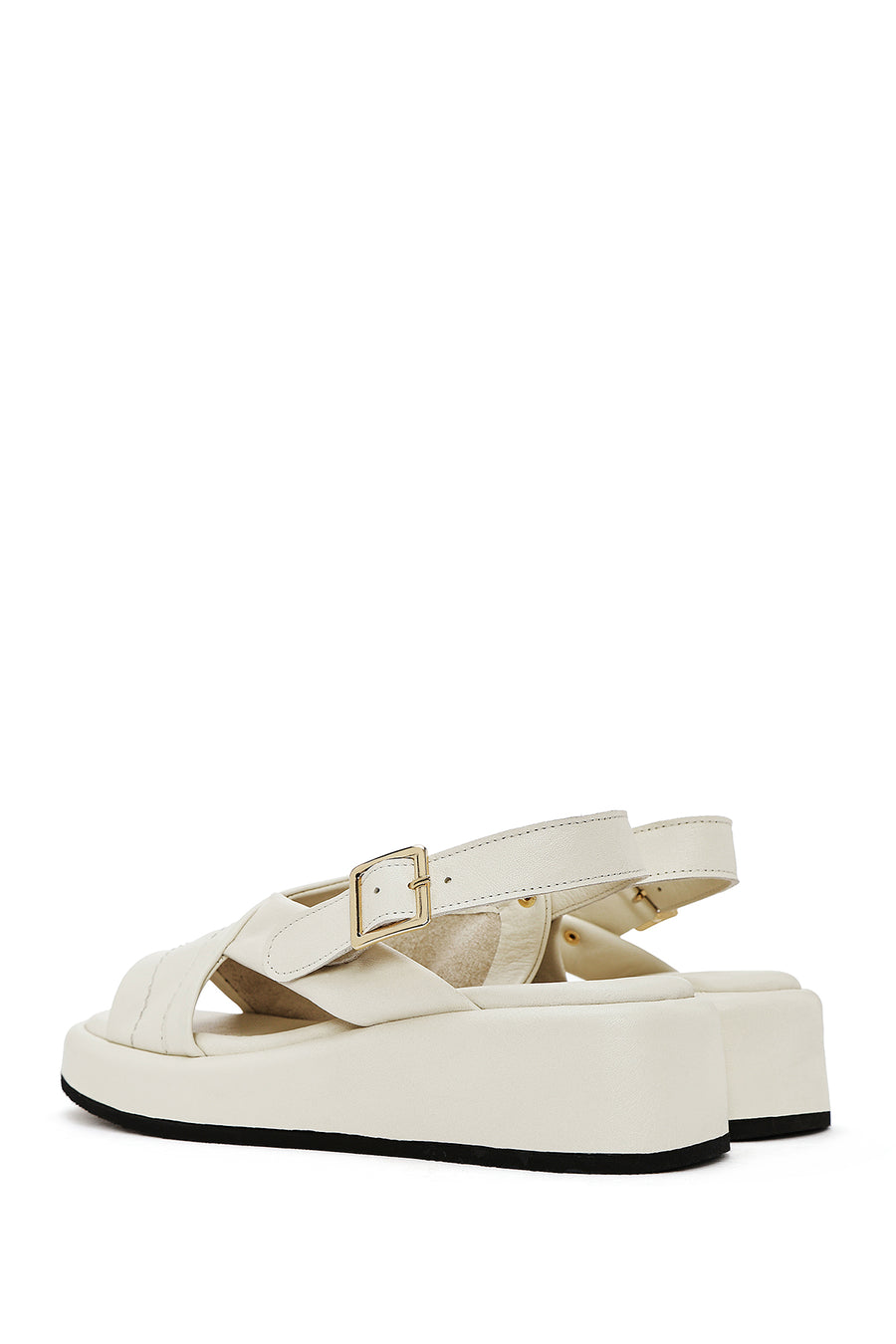 Women's Beige Ankle Buckle Thick Soled Leather Sandals