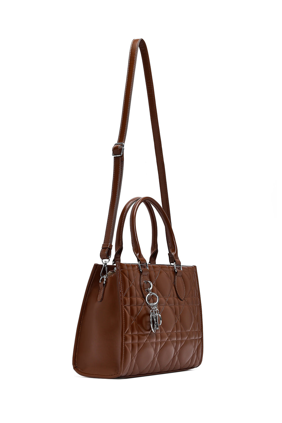 Woman Brown Long-Strap Quilted Classic Shoulder Bag