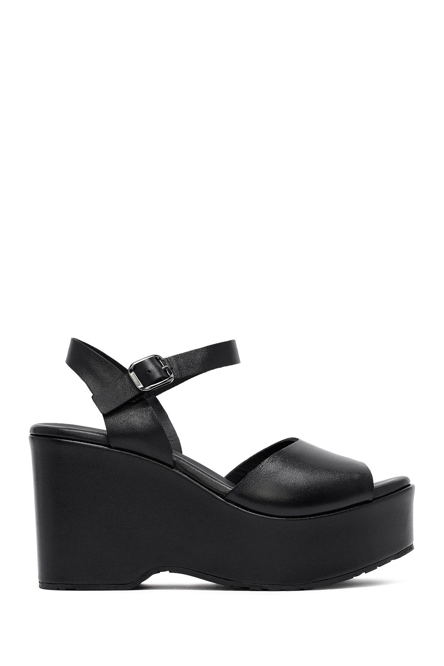 Women's Black Ankle Buckle High Heeled Leather Sandals 25SFD141118 | Derimod