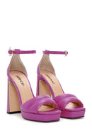 Women's Fuchsia Leather Platform Heeled Sandals | Derimod