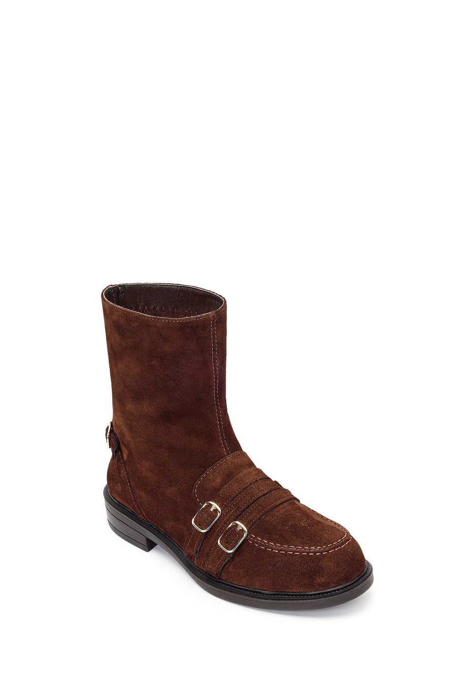Woman Brown Buckled Suede Boots