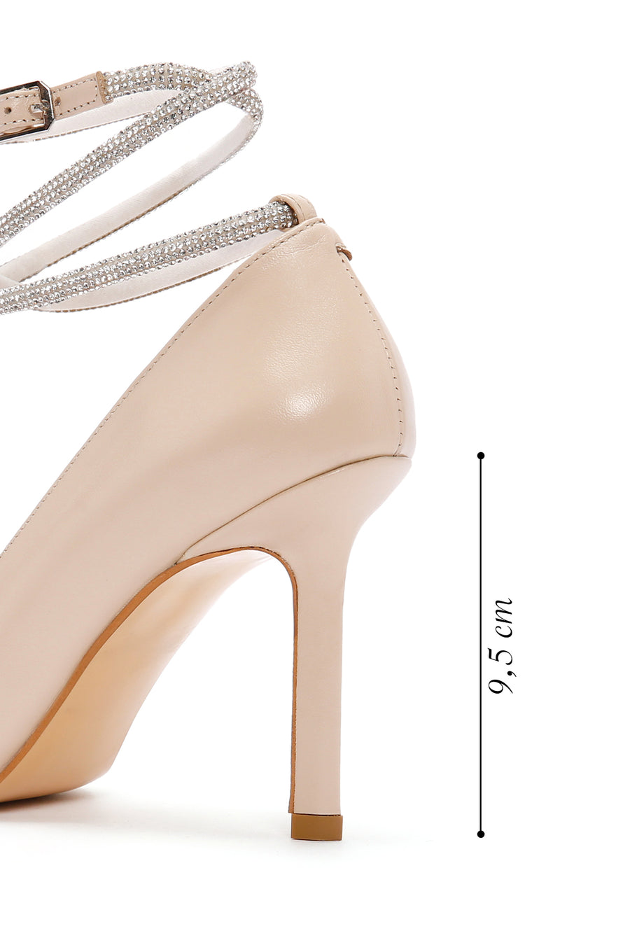 Kadın Bej Bilekten Bantlı İnce Topuklu Deri Stiletto