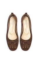 Women's Brown Patterned Suede Leather Ballet Flats | Derimod