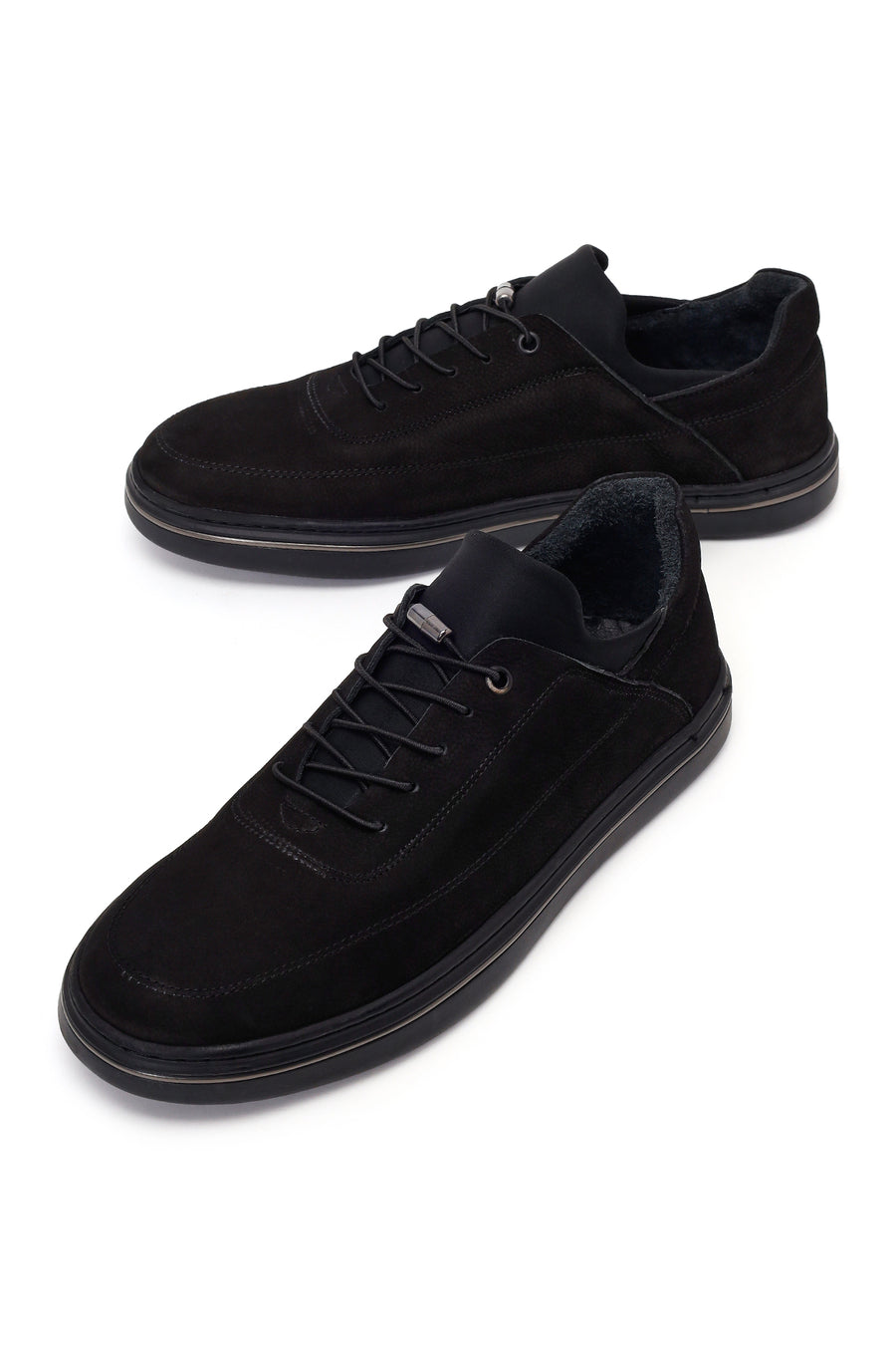 Erkek Siyah Bağcıklı Nubuk Deri Casual Sneaker