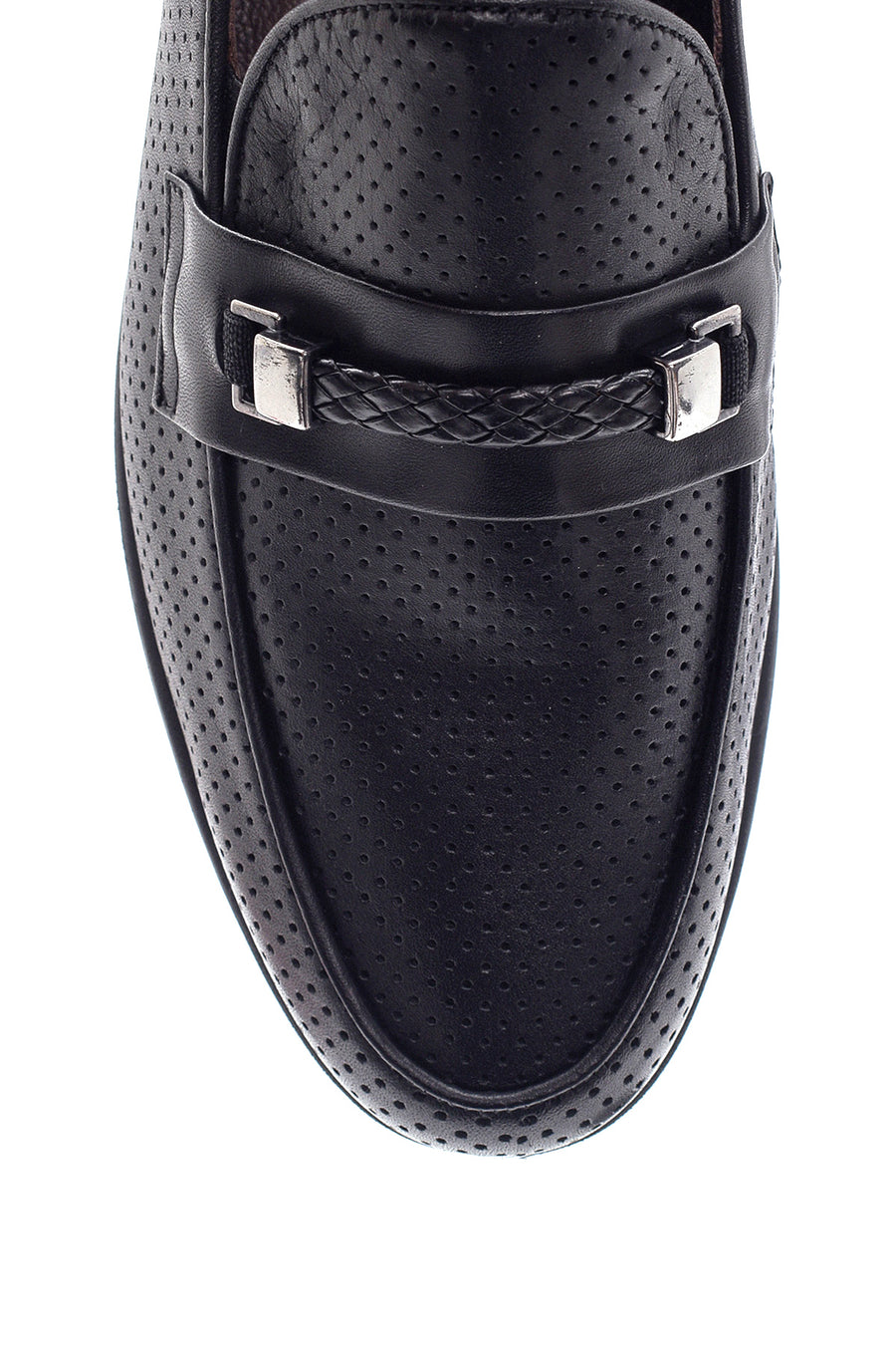 Men's Black Leather Perforated Casual Loafer