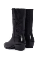 Women's Black Zippered Leather Cowboy Boots | Derimod