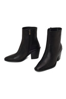 Woman Black Zip Closure Thick-Heeled Leather Boots | Derimod