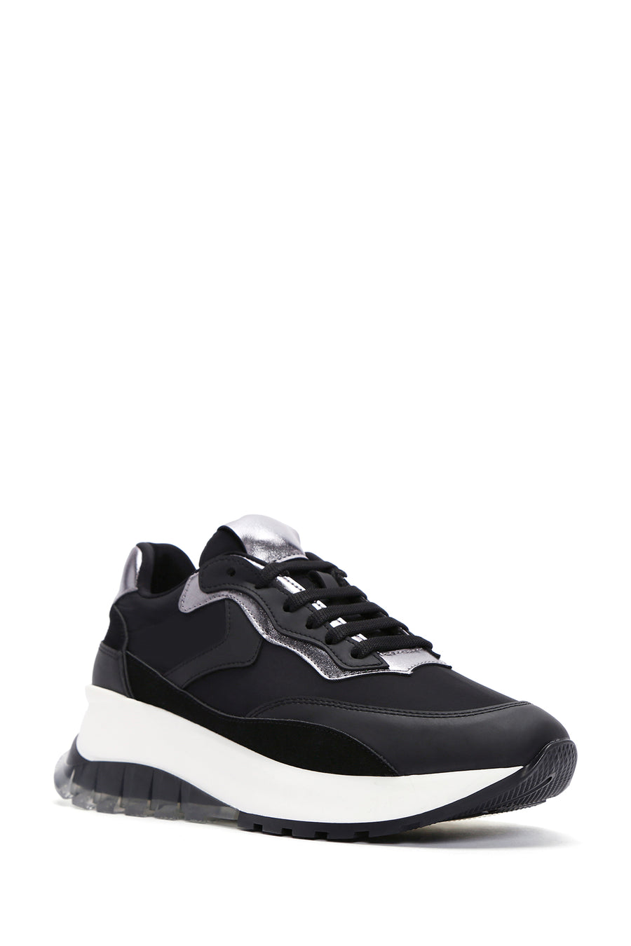 Kadın Siyah Bağcıklı Kalın Tabanlı Spor Sneaker