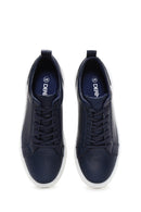 Men's Navy Blue Leather Printed Sneaker | Derimod