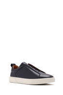 Men's Navy Blue Elastic Leather Sneakers | Derimod