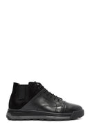 Men's Black Lace-Up Leather High Top Sneakers | Derimod