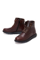 Men's Brown Leather Zippered Casual Boots | Derimod