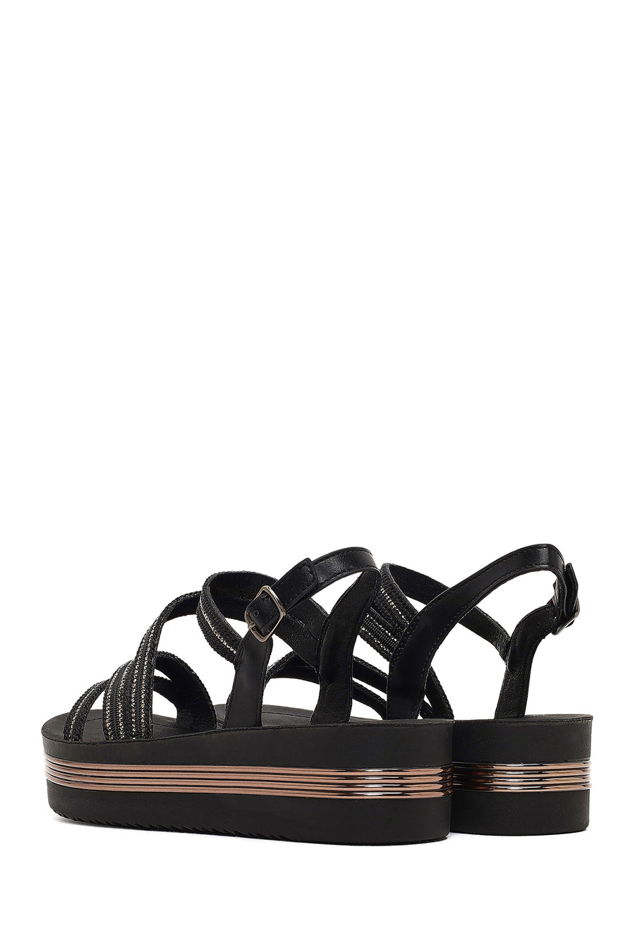 Women's Black Thick Soled Stoned Sandals