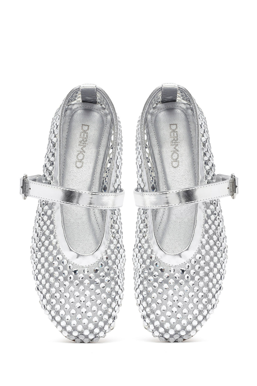Women's Silver Mesh Embellished Ballet Flats