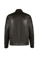 Calvin Male Black Mandarin Collar Leather Jacket | Derimod