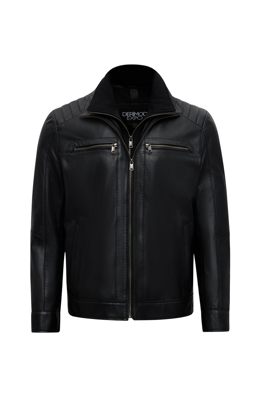 Elton Men's Black Turn-Down Collar Leather Jacket 25WGE65951M | Derimod